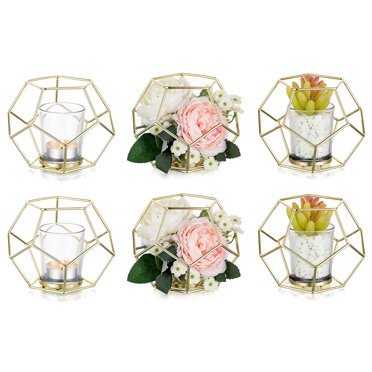 Set Of 6 Gold Mercury Glass Cylinder Vases - Assorted Sizes (3.7" To 10" H) For Centerpieces & Candles