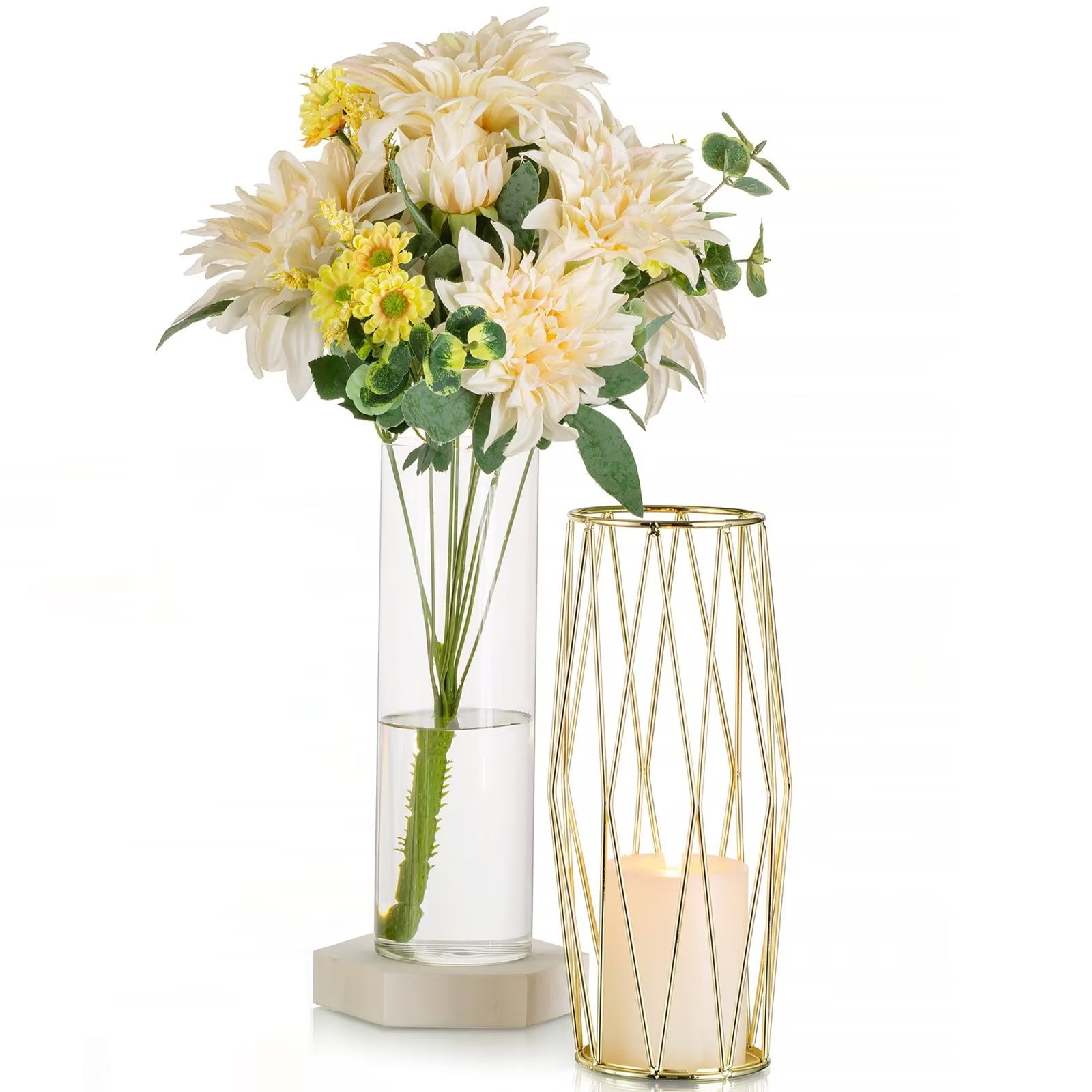Glasseam Gold Geometric Vase for Flowers 11" Tall Modern Vases for