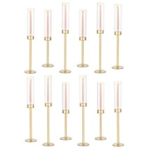 Glasseam Hurricane Candles Holder Glass Candlestick Holder Gold Table Centerpiece for Christmas Wedding Party Birthday Set of 12