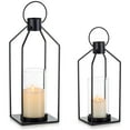 thumbnail image 1 of Glasseam Lantern Decorative Pillar Candle Holders Set of 2 Glass Hurricane Candle Holder for Halloween Front Porch Fireplace Outdoor Decor Black, 1 of 10