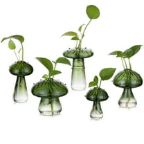 Glasseam Green Mushroom Vases: Glass Propagation Stations Terrarium Jar Set of 5 Cute Planters for Indoor Plants Mini Propagate Station Unique Christmas Birthday Gifts for Women Home Office Decor