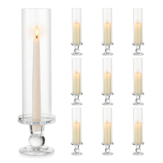 Glasseam Set of 10 Glass Taper Candlestick Holders: Clear Taper Candle Holders Glass Candle Holder Tapered Candle Holder Hurricane Taper Holder Candle Stick Candle Holder for Wedding Ceremony Home