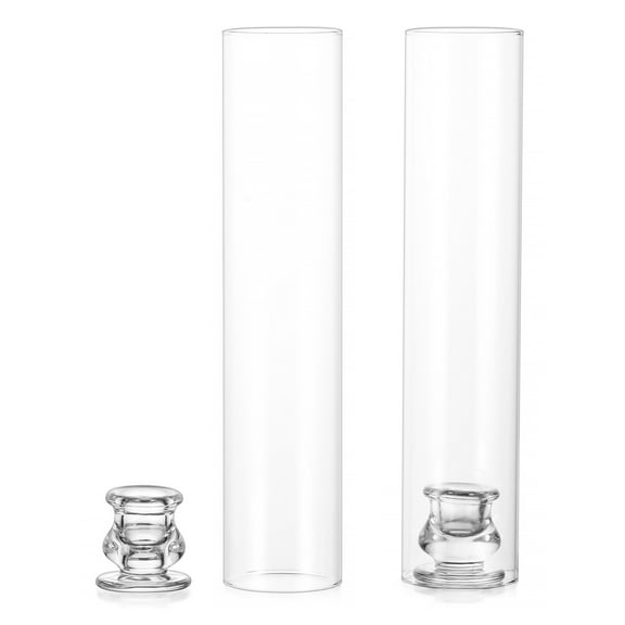 Glasseam Set of 2 Clear Hurricane Glass Taper Candle Holders: 12 Inch Tall Windproof Candlestick Stand for Fireplace Dining Room Everyday Use