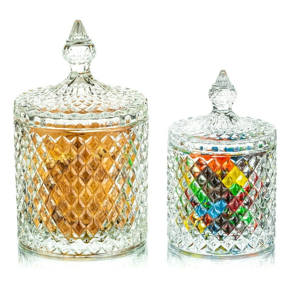 Glasseam Set of 2 Decorative Glass Jars with Airtight Lids: 300ml & 600ml Candy Containers for Weddings Buffets Kitchen Storage Clear Display Jars for Candy Coffee Dry Foods