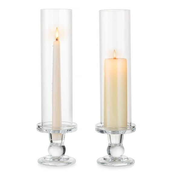 Glasseam Set of 2 Glass Taper Candlestick Holders: Clear Taper Candle Holders Glass Candle Holder Tapered Candle Holder Hurricane Taper Holder Candle Stick Candle Holder for Wedding Ceremony Home