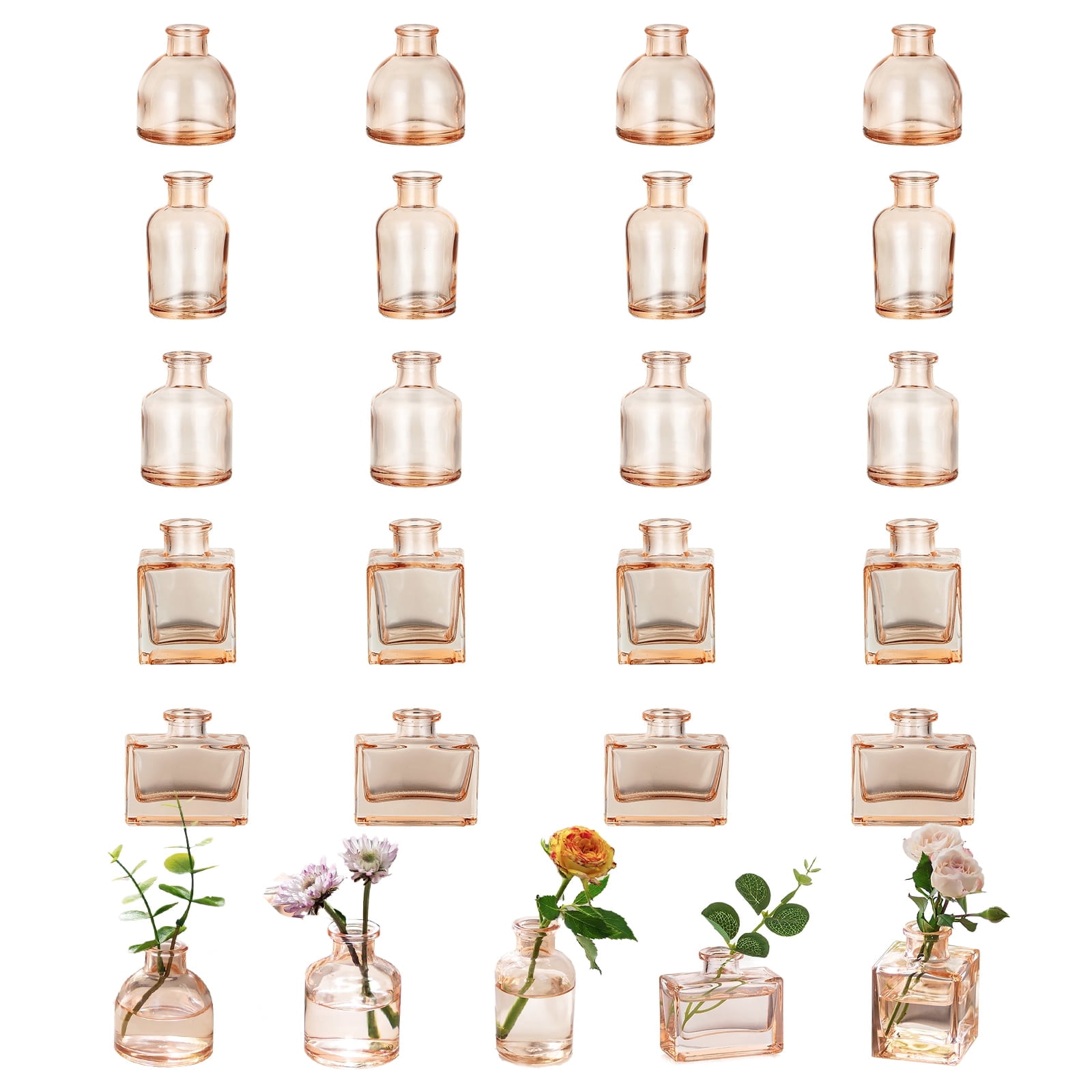 Glasseam Set of 20 Mini Glass Bud Vases: Bulk Small Flower Vases for Centerpieces, Wedding Table Decor, Modern Champagne Vases for Dining Room, Baby Shower Favors