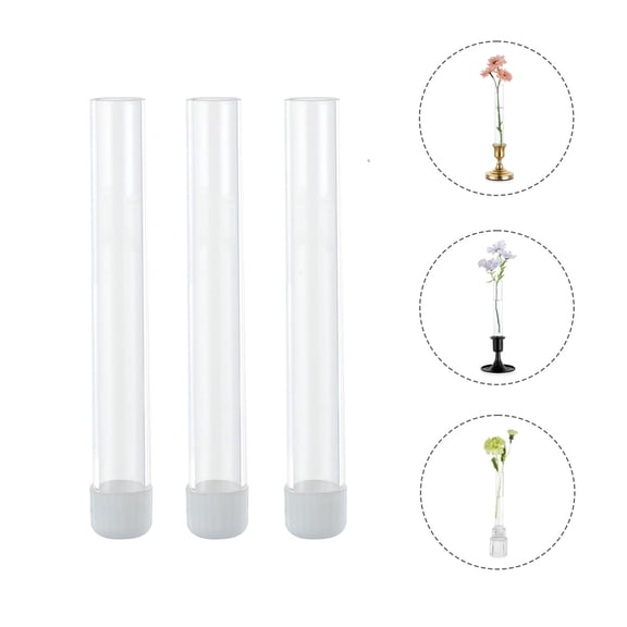 Glasseam Set of 3 Glass Bud Vase with Silicone Base: 5.9" Clear Test Tube Small Vases for 22mm Candlestick Holders Table Centerpieces Wedding Home Decor Gift Idea