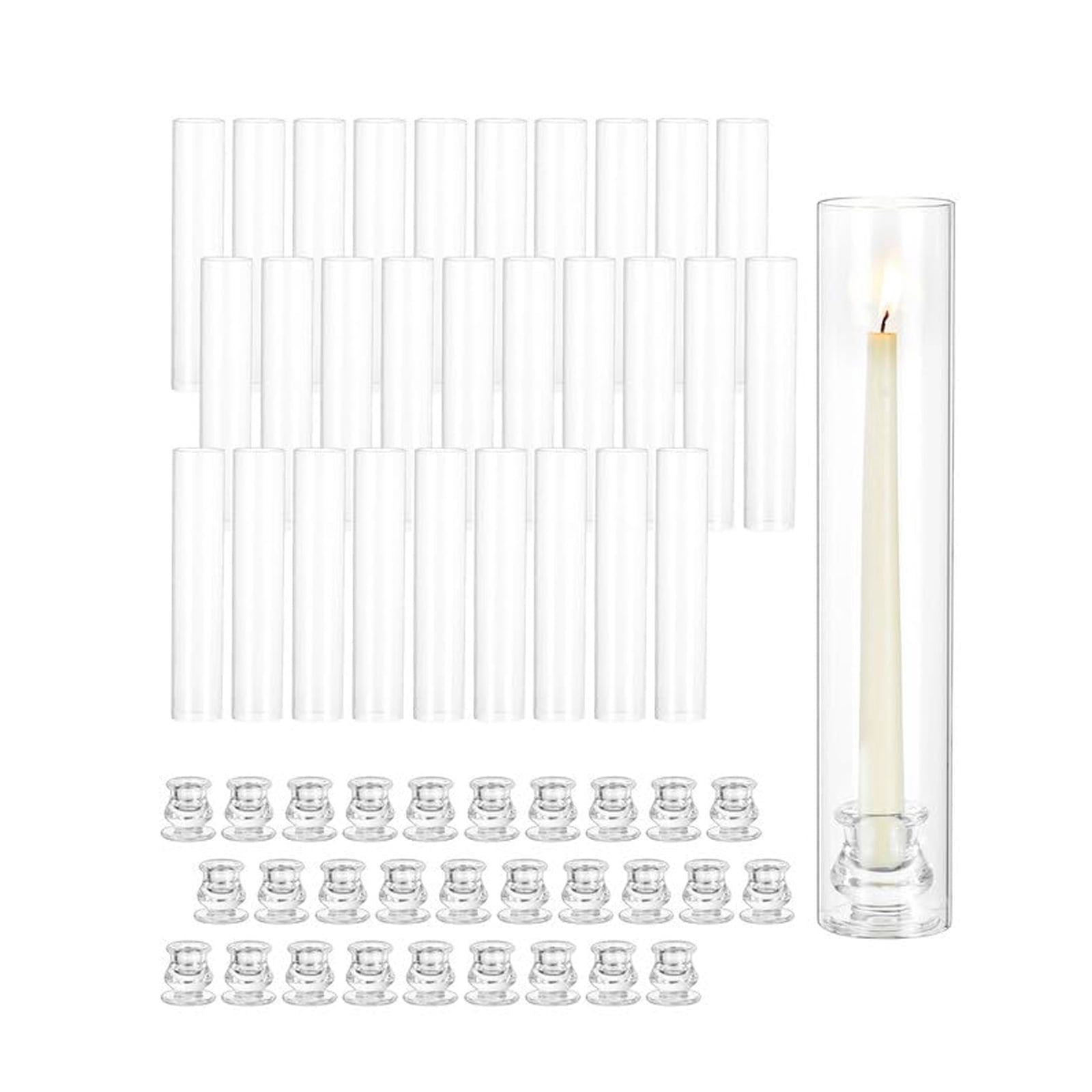 Glasseam Set of 30 Hurricane Candle Holders Bulk: Minimalist Clear Glass Cylinders for Taper Candles Event Wedding Centerpiece Thanksgiving Christmas Party Table Decor 2.36"x12.6"