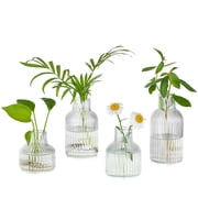 Glasseam Set of 4 Ribbed Glass Bud Vases Modern Mini Flower Vases for Centerpieces, Clear Small Table Decor for Wedding, Living Room, Kitchen Shelf Handmade Boho Home Decor