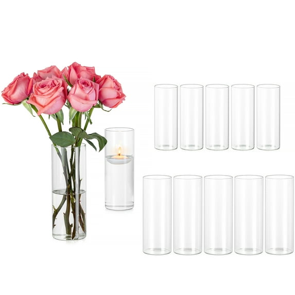 Glasseam Set of 12 Clear Glass Cylinder Vases for Centerpieces Floating Candle Holders Wedding Decor Floral Arrangements