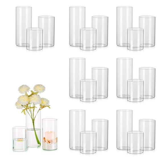 Glasseam Set of 24 Glass Cylinder Vase in Bulk for Wedding Centerpieces 3.3" Dia x(5.5"+7.5"+9.5")Tall Clear Hurricane Floating Candle Vases