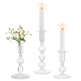 thumbnail image 1 of Glasseam Set of 3 Clear Glass Taper Candle Holders: Modern Cylinder Ribbed Design for Weddings, Christmas Decor- Boho Home Centerpiece, 1 of 11