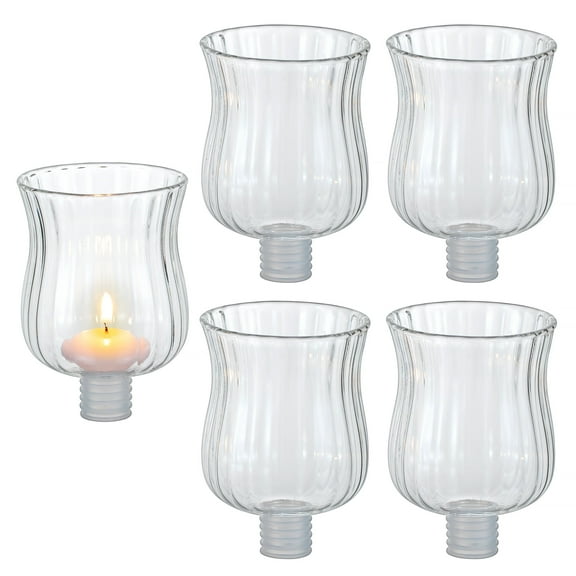 Glasseam Set of 5 Ribbed Glass Votive Cups with Rubber Grips: Clear Tealight Holders for Candelabra Home Decor Wedding Party Centerpieces