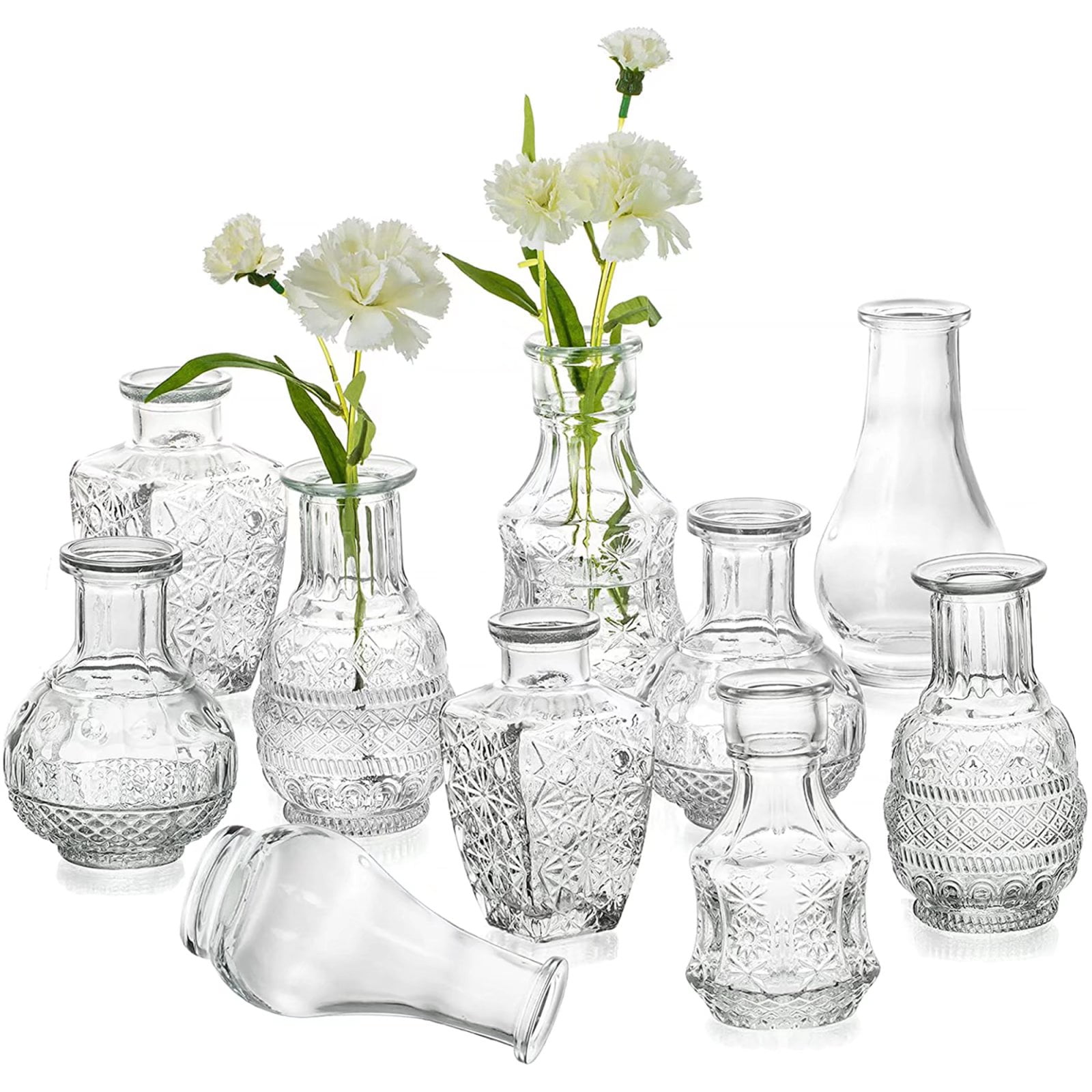 Clear Vintage Glass Bud Vases Set of 10 for Wedding Centerpieces