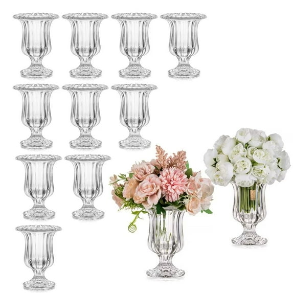 Glasseam Set of 12 Vintage Modern Clear Glass Trumpet Tabletop Vases Crystal Compote Vase Bud Vases