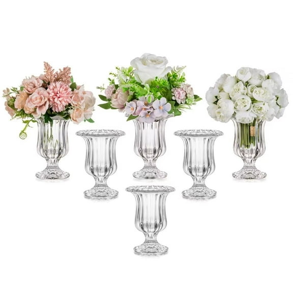 Glasseam 6" Clear Glass Trumpet Tabletop Vases, Set of 6 Small Vases for Centerpieces Compote Vase