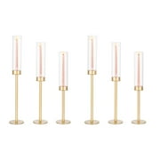 Glasseam Tall Candles Holder Glass Candlestick Holder Gold Table Centerpiece for Christmas Wedding Party Birthday Set of 6