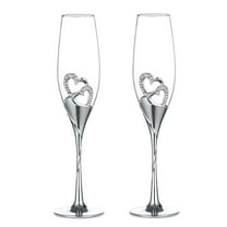 Glasseam Wedding Champagne Flutes Set of 2 Silver Toasting Glasses for Bride and Groom