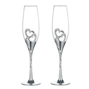 Glasseam Wedding Champagne Flutes Set of 2 Silver Toasting Glasses for Bride and Groom