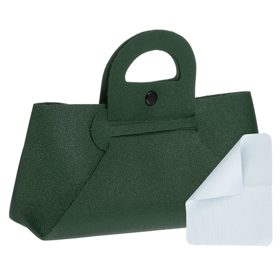 Glasses Bag with Handle, Leather Sunglasses Case with Cleaning Cloth Suitable for Men and Women Sunglasses Case (Green)