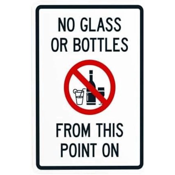 No Glasses Or Bottles From This Point On With Symbol Warning Sign, Pool Rules Metal Signs for Home Business Outdoor Indoor Garage Street Wall Caution Custom Decor 8 x 12 Inch