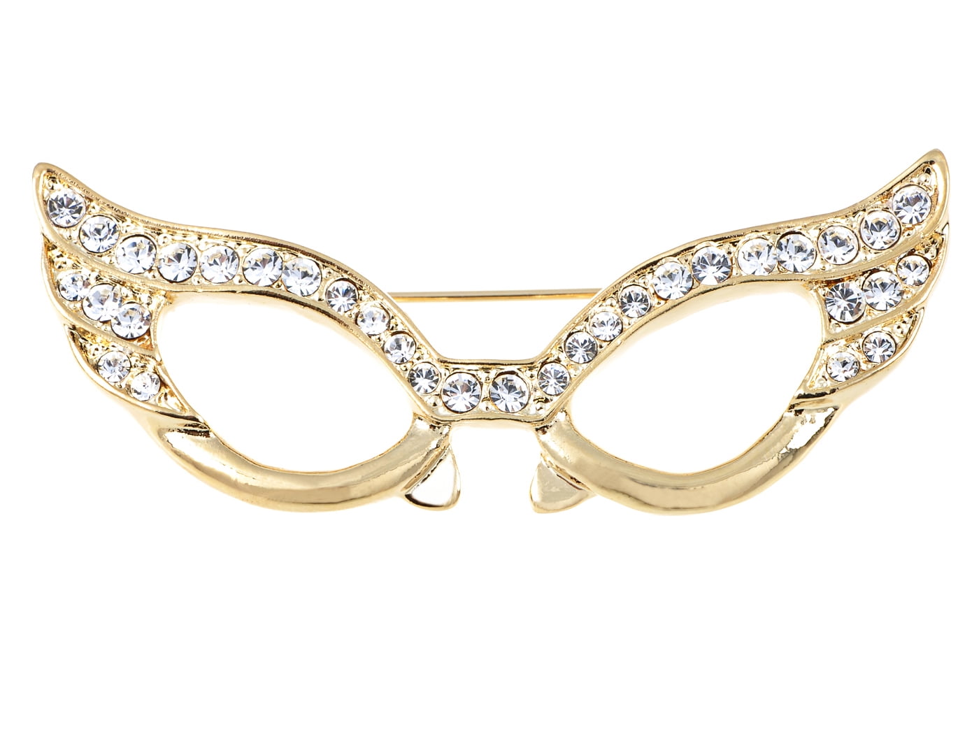 Glasses Brooch Pin Clear Crystal Rhinestones Rectangle Nerdy Cat