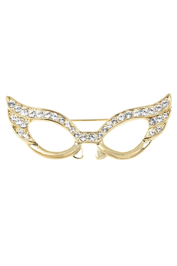 Glasses Brooch Pin Clear Crystal Rhinestones Rectangle Nerdy Cat Eye Mask Pin