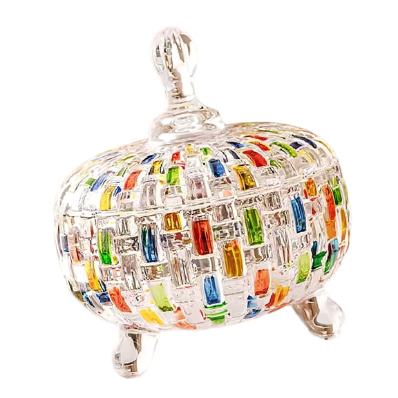 Glasses Candy Dish with Lid Crystal Candy Bowl Decorative Storage Jar for Desk,Jewelry Box Buffet Biscuit Container