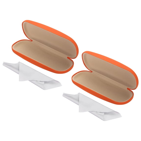 Glasses Case, 2 Pack PU Leather Hard Shell Portable Protective Concise Unisex Eyeglass Protector for Glasses, Orange