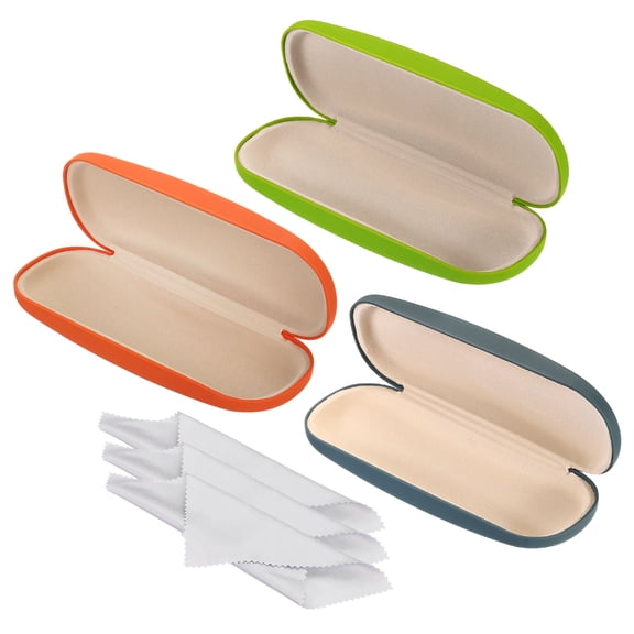 Glasses Case, 3 Pack PU Leather Hard Shell Portable Protective Concise Holder Protector, Orange, Grey, Green