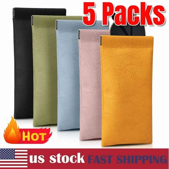 Glasses Case,Soft Eyeglass Case Portable Squeeze Top Leather Glasses