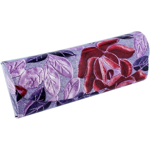 Glasses Case with Elegant Floral Design and Magnetic Closure, Fits Small to Medium Frames, Purple