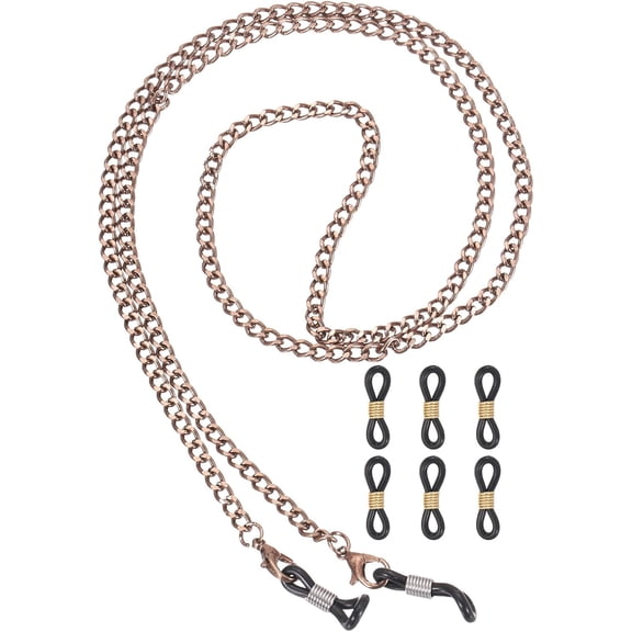 Glasses Chain, Metal Eyeglasses Strap Stylish Mask Lanyard Chains with Chain Ends for Women Brown -