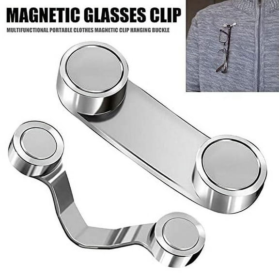 Glasses Clip, V-Shaped Glasses Clip, Magnetic Glasses Holder Stainless Steel for Male & Female, Silver
