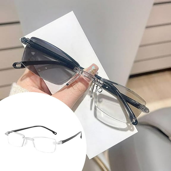 Glasses Color Changing Blue Light Rimless Rectangula Presbyopia Glasses Sport Autozoom Reading Glasses