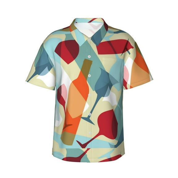 Glasses For Wine, Modern Design Men'S 3d Print Casual Button Down Shirts, Novelty Hawaiian Short Sleeves 2xl