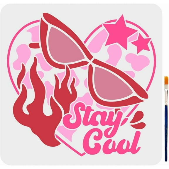Glasses Heart Stencil 11.811.8inch Large Stay Cool Sunglasses Heart Painting Stencil with Paint Brush Fashionable Sunglasses Flame Stars Template DIY
