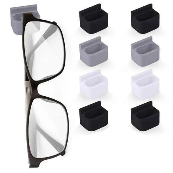 Glasses Keep - 8 Pack Glasses Holder and Eyeglass Holder for Protective Eyewear, Reading Glasses and Sunglasses. Adhesive Eyeglasses Holder Great for Your Desk, Nightstand, Car, and Workshop.