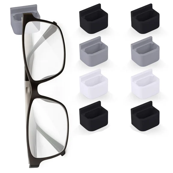 Glasses Keep - 8 Pack Glasses Holder and Eyeglass Holder for Protective Eyewear, Reading Glasses and Sunglasses. Adhesive Eyeglasses Holder Great for Your Desk, Nightstand, Car, and Workshop.