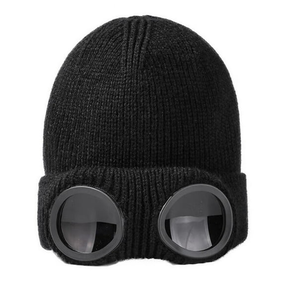 Glasses Knitted Hat Unisex Bomber Hat Solid Color Elastic Soft Warm Anti-slip Regular Fit Ear Protection Windproof Decorative Winter Beanie Headwear