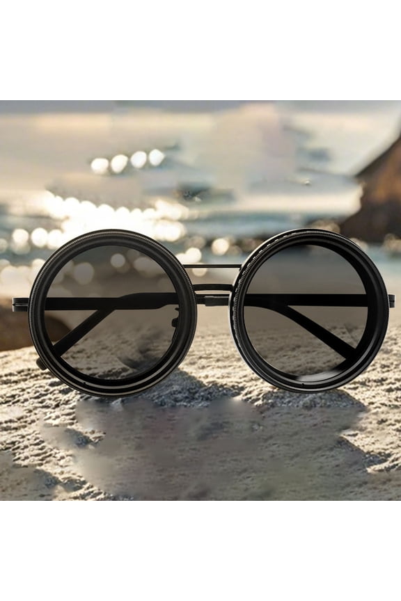 Polarized Round Adjustable Tint Sunglasses for Men, Black