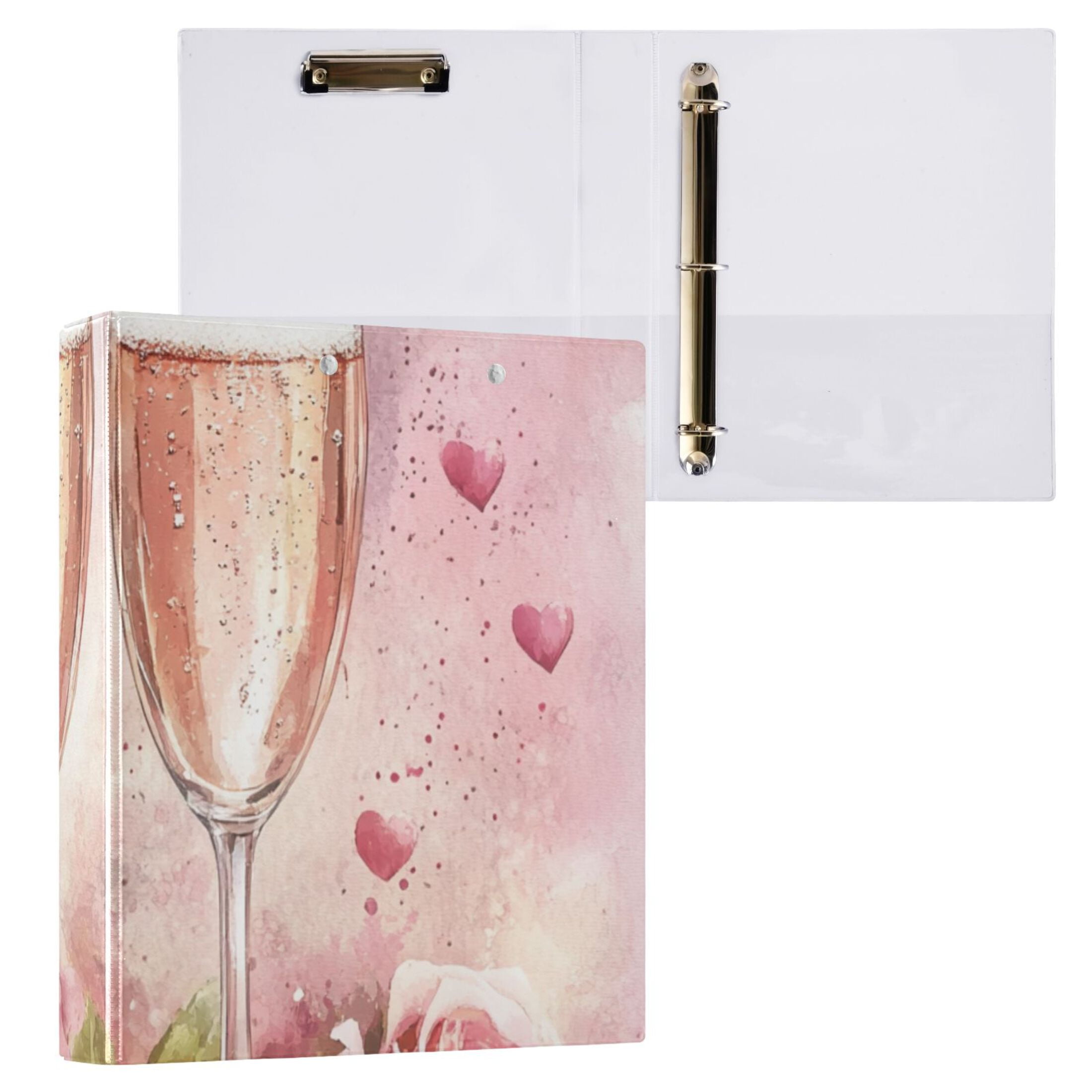 Glasses Roses 3 Ring Binders 1.5 inch Hardcover File Folders with Interior Pockets A4 Size Organizer for School Office Hospital