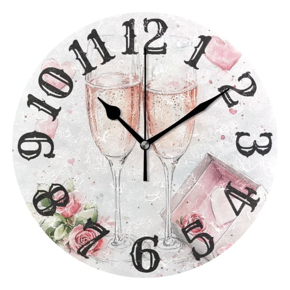 Glasses Roses Hearts Wall Clock 10 inch Non-Ticking Easy to Read Decorative Clocks for Home Bedroom Living Room