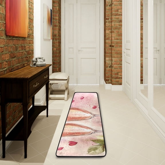 Glasses Roses Runner Rug Non Slip 72×24 in Ares Rugs for Bedroom Bathroom Living Room