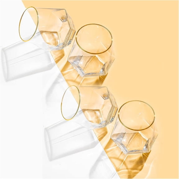 Glasses Set of 4, 10 OZ Modern Stemless Rim Glass Cups Clear Drinking Glassware for Serving Party, , Bar, Restaurants, Transparent 4 Pack
