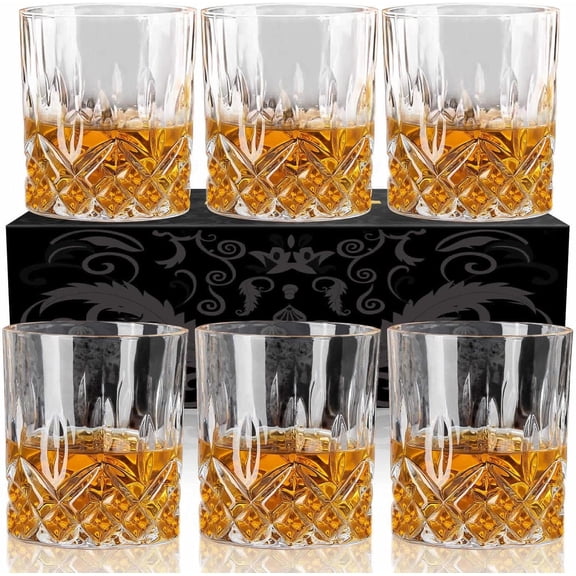 Glasses Set of 6, Rocks Glasses, 10 oz Old Fashioned Tumblers for Drinking Cognac Gin Rum Rye for Men Women at Bar