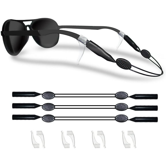Glasses Strap, Floating Sunglasses Strap for Men, Anti-Slip Adjustable Eyeglass Strap for Sports, No Tail Comfortable Black Durable Glasses Strap for Women(3 Pcs)