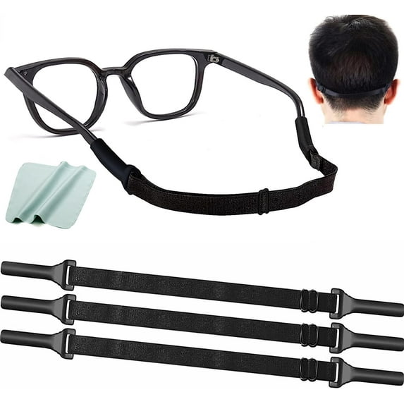 Glasses Strap Holder - 3 Adjustable Eyeglasses Strap Lanyards, No Tail Sunglasses Strap for Men Women, Anti-Slip Eye Glasses Holders Around 3PCS Black