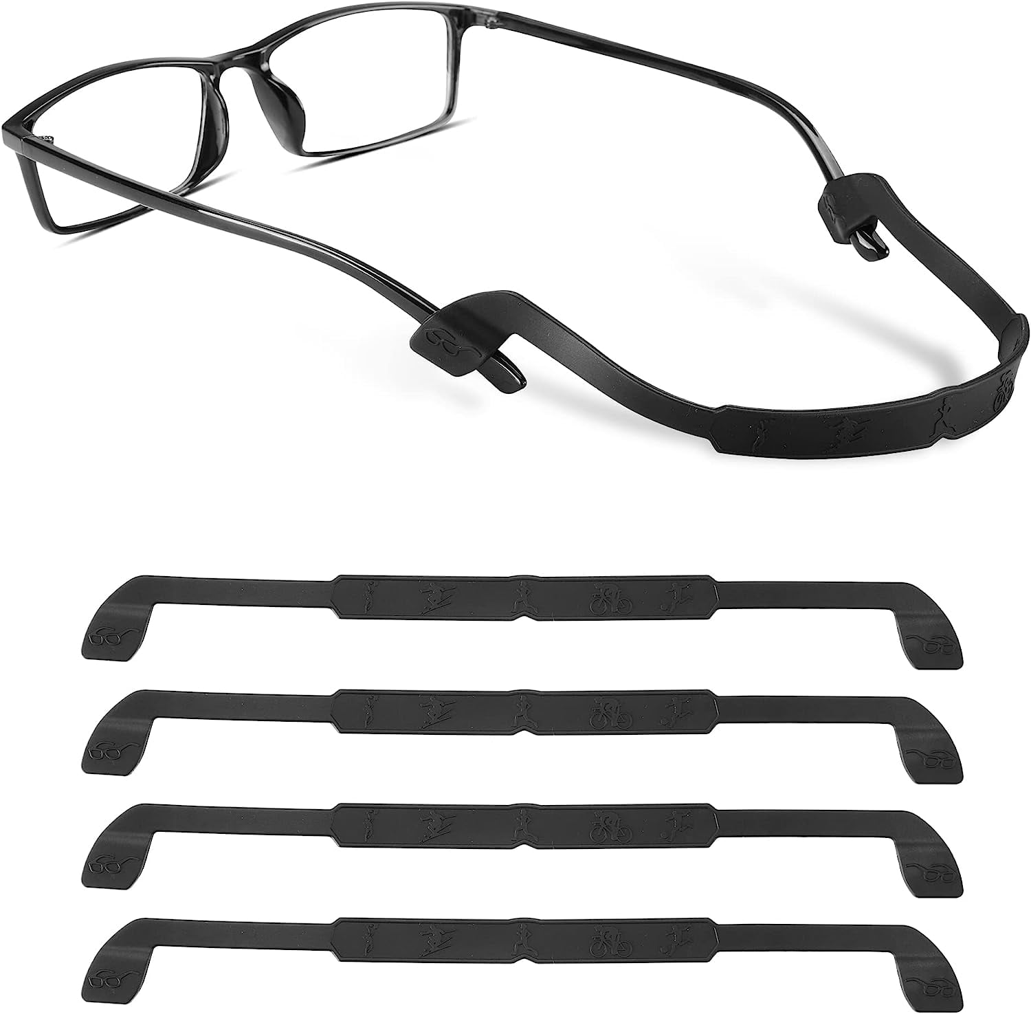 Glasses Strap Non-slip Silicone Eyeglass Strap Eyewear Retainers Sports Elastic Soft Sunglass Holder Straps for Kid Boys and Girls 22cm (4pcs Black)