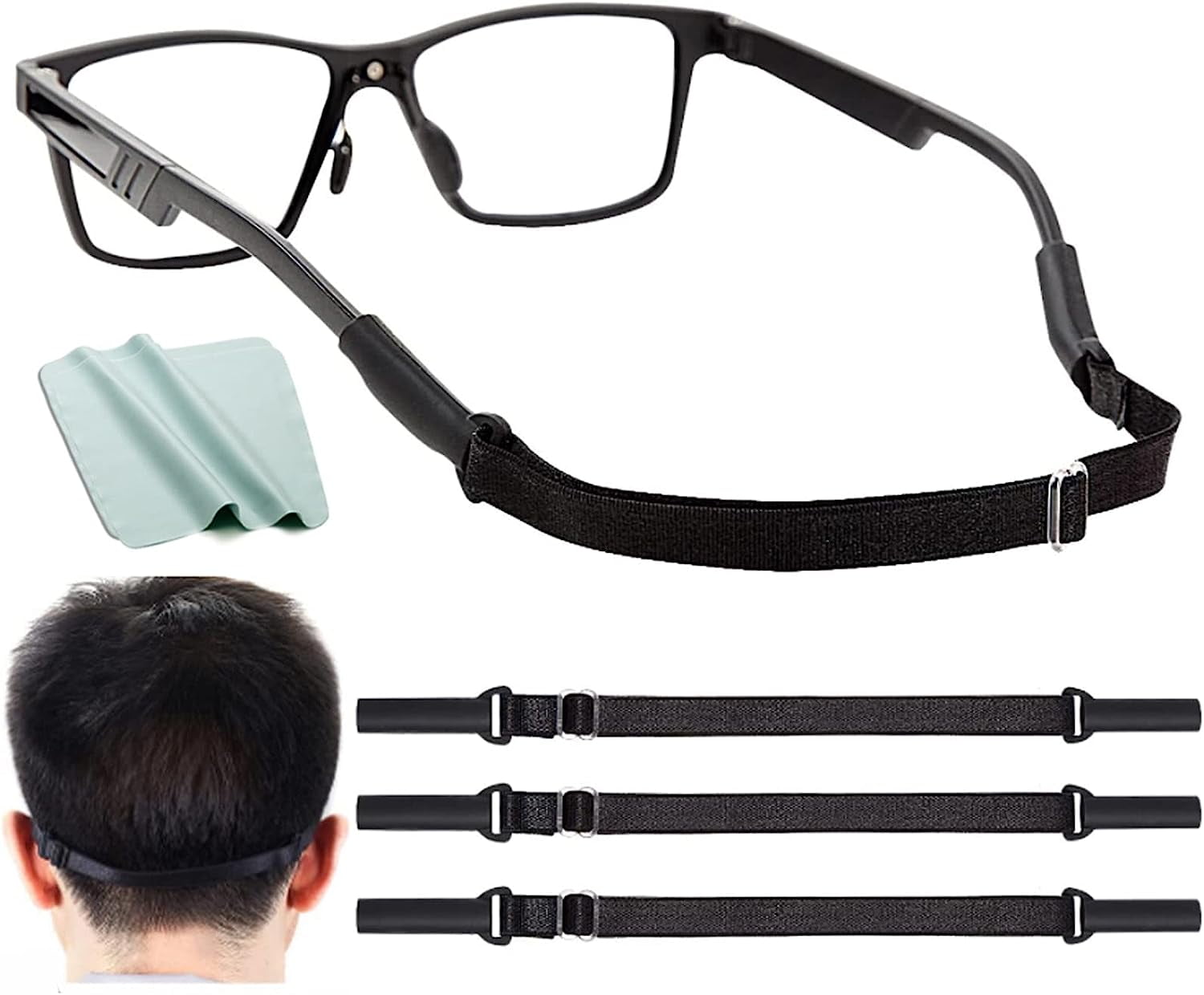 Glasses Strap Sports 3PCSBlack, Sunglasses Strap for Kids Men Women, Adjustable Eyeglasses